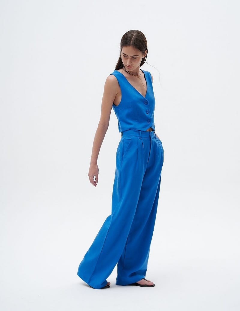 Pantalon Lino Wide Leg Doble Pinza