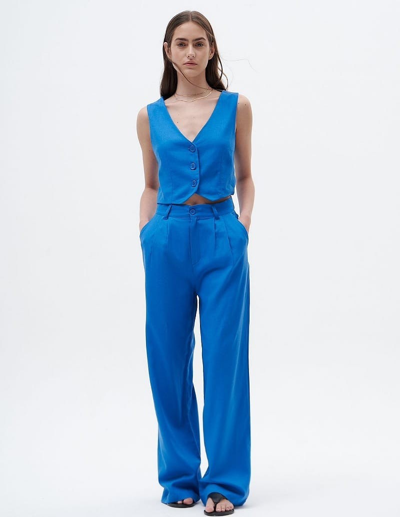 Pantalon Lino Wide Leg Doble Pinza