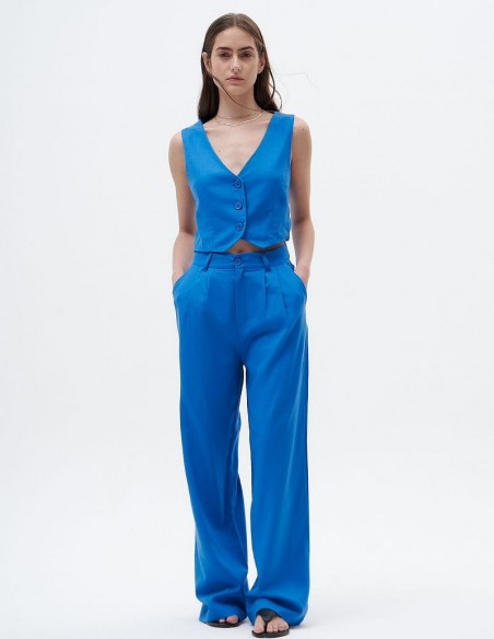 Pantalon Lino Wide Leg Doble Pinza
