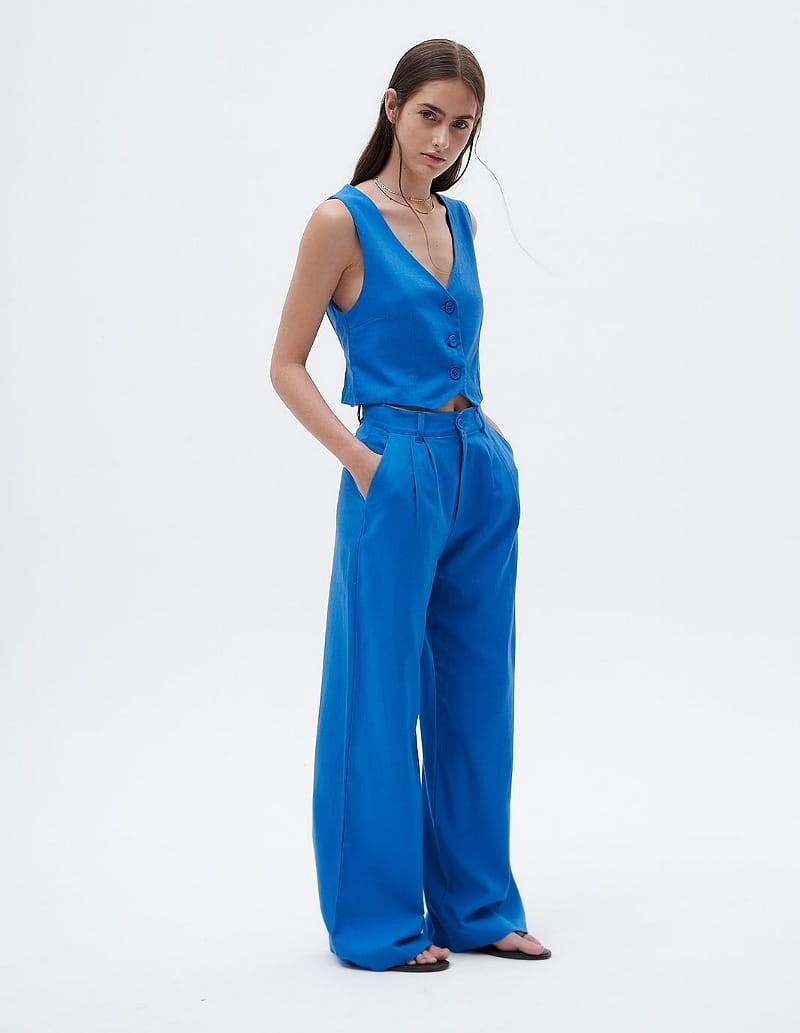 Pantalon Lino Wide Leg Doble Pinza