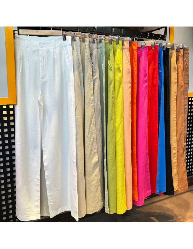 Pantalon Lino Wide Leg Doble Pinza