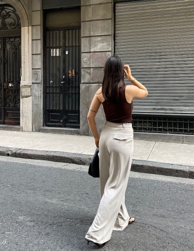 Pantalon Wide Leg Sastrero Elastico Habana