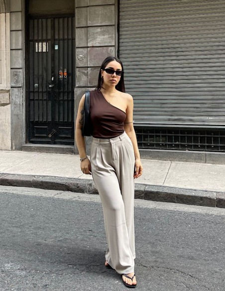 Pantalon Wide Leg Sastrero Elastico Habana